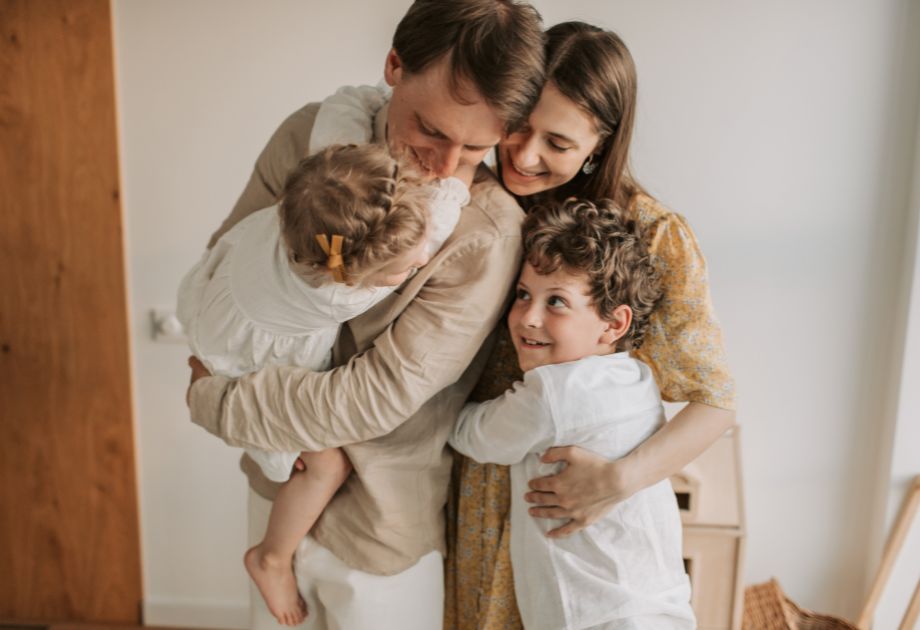 Happy family hugging